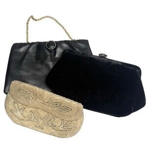 Lot of 3‎ Vintage Evening Bags Garay Velvet, Beaded Japan, Faux Leather Clutch